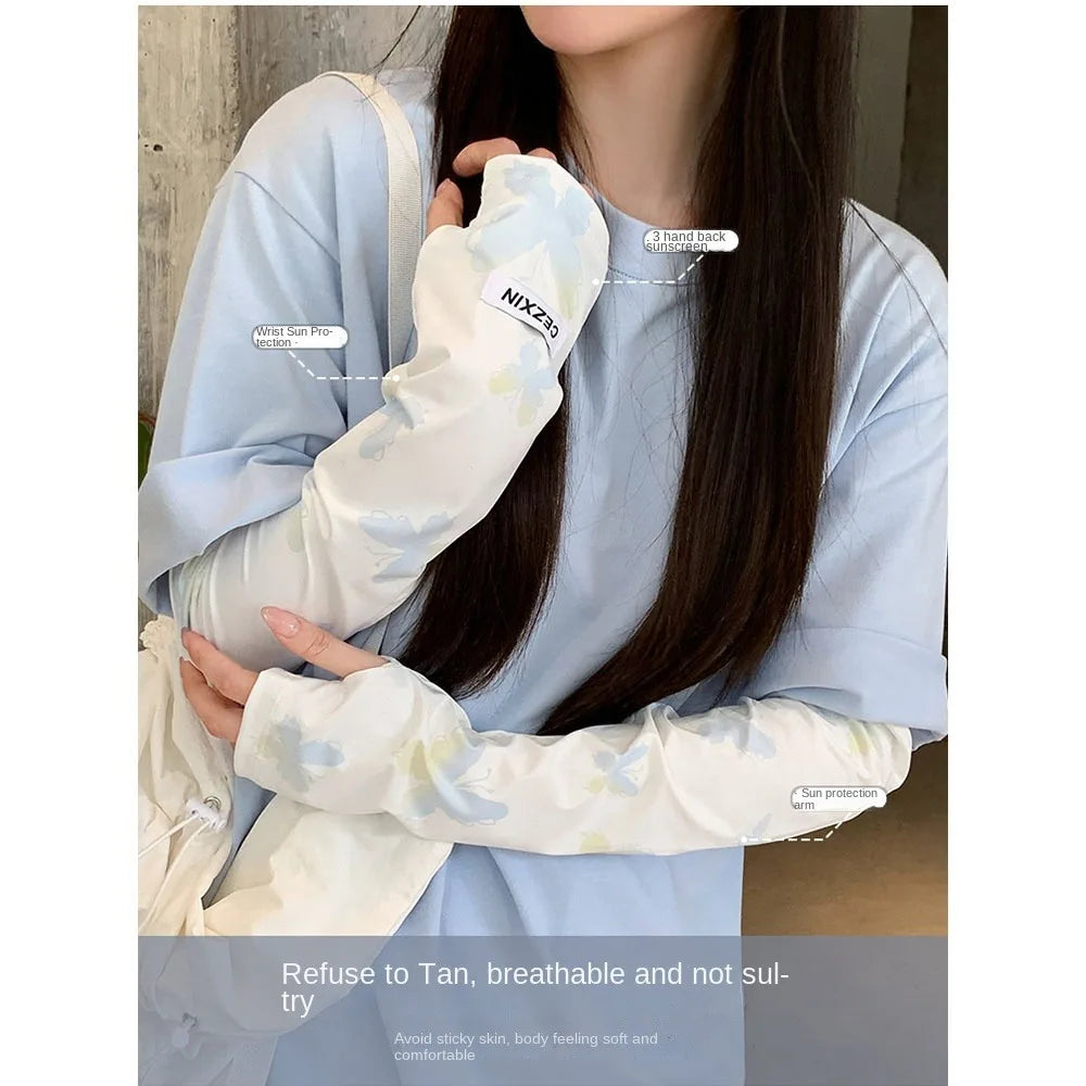 Fashion Butterfly Ice Silk Sleeves UPF50+ Long Arm Sleeve UV Protection Driving Arm Sleeves Oasis Select