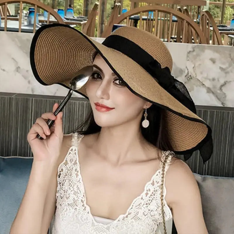 Summer Sun Hat Women Wide Brim UV Protection Fashion Sunshade Breathable Floppy Hat for Outdoor Travel Beach Oasis Select one size A