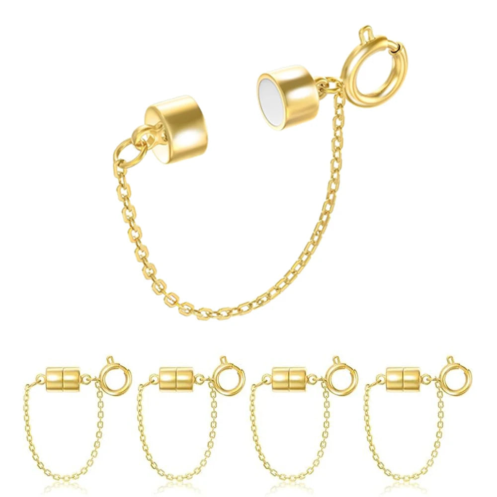 5Pcs Magnetic Bracelet Clasps and Closures with Safety Chain Never Fall Bracelet Extender Converter Magnetic Clasps for Women Oasis Select Gold