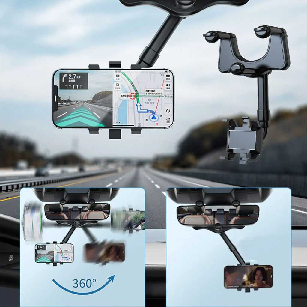 360° Rearview Mirror Car Phone Holder – Universal Mount