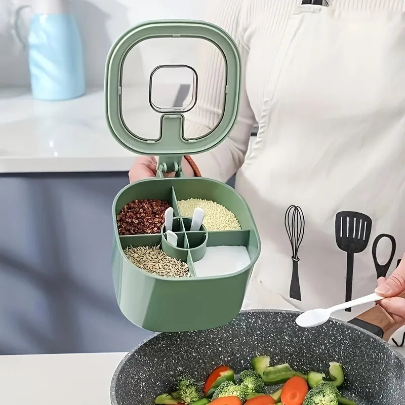 A 4-In-1 Large Capacity Seasoning Box with a Lid And Spoons Comes with Four Spoons for in The Home Kitchen for Salt Containers Oasis Select
