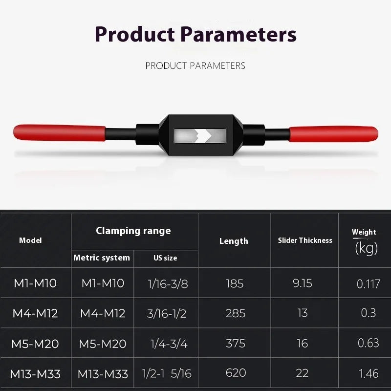 JUSTINLAU M1-M33 Metric Tap Ultra Hard High Carbon Steel Wire Cone Reamer Manual Threading Tool with Adjustable Tap Wrench Handl Oasis Select