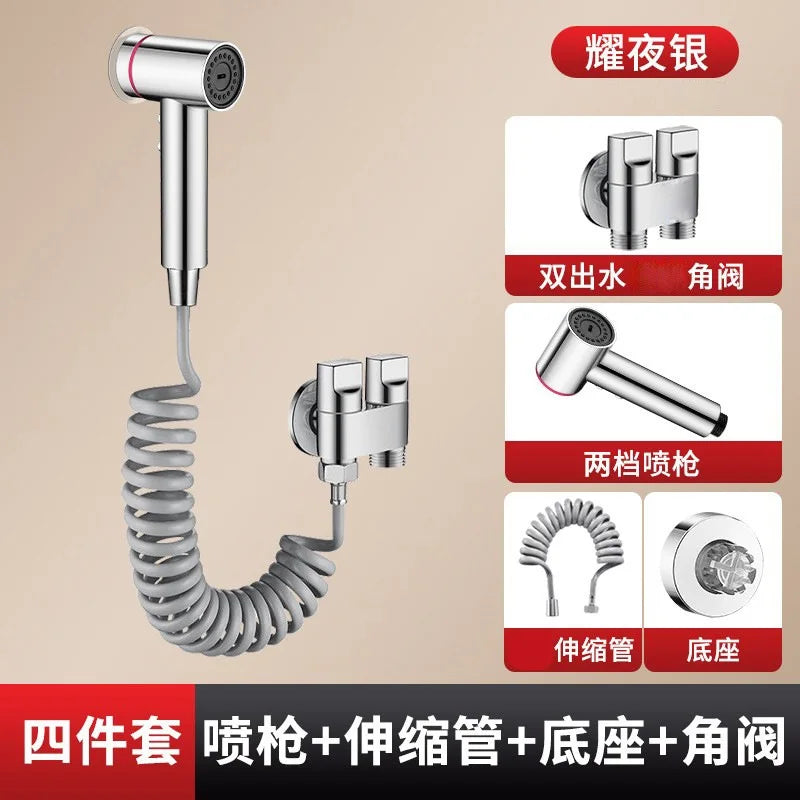 Hygienic shower toilet bidet sprayer shower head double outlet angle valve wall-mounted double outlet bidet toilet accessories Oasis Select SIiver Set
