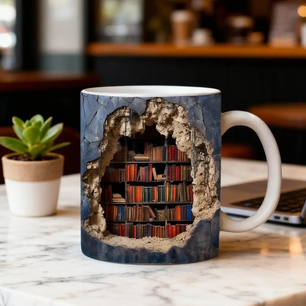 3D Library Book Mug Ceramic Shelf Mug Creative Space Design Multi-Purpose Mug Coffee Cup Study Milk Cup Friends Birthday Gift Oasis Select