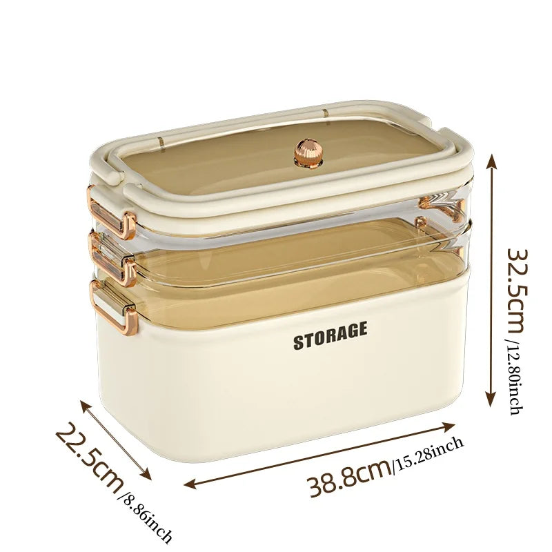 Saim First Aid Organizer Box Medical Box Transparent 3-Tier Fold Tray with Removable Pill Case Portable Lockable First Aid Conta Oasis Select 3Layer creamL