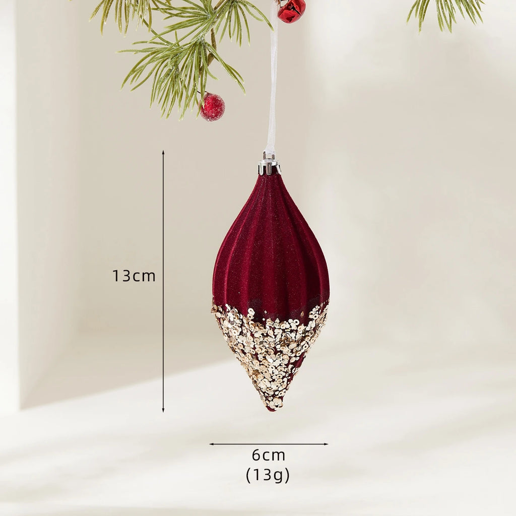 Nordic Christmas Decorations Flocked Burgundy Hanging Ornaments Christmas Tree Decorations Holiday Decor Oasis Select Style 5