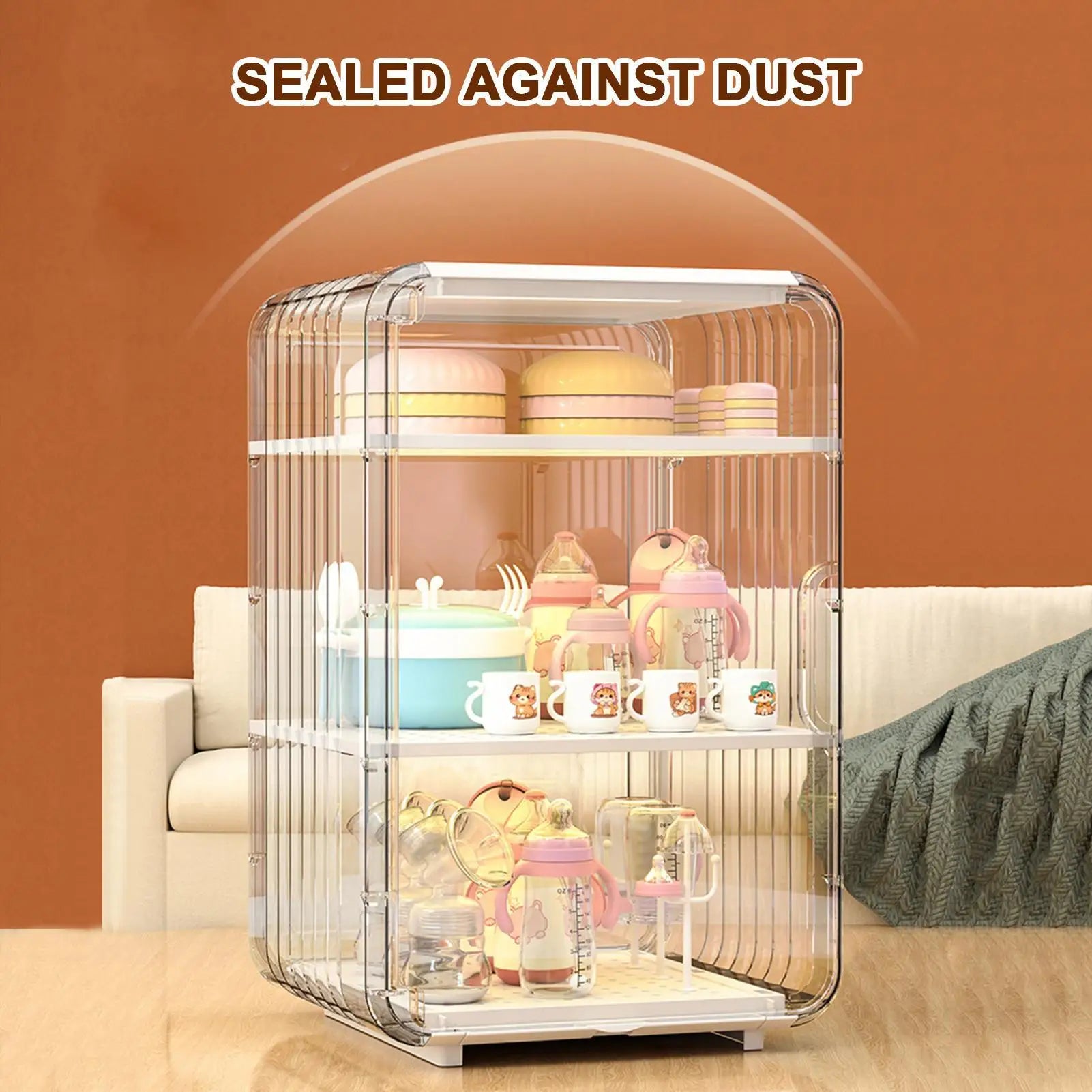Baby Bottle Storage Organizer Toddler Cutlery Organizer Clear Dustproof Bottle Holder for Kitchen Bathroom Table Bedroom Fridge Oasis Select