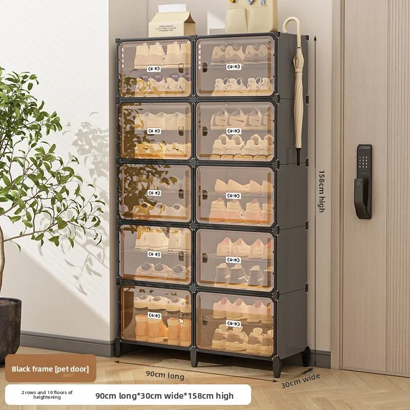 Multi-functional Simple Shoe Rack Plastic Household Indoor Door, Dustproof Storage At The Entrance, Transparent Shoe Cabinet Oasis Select 2-10B