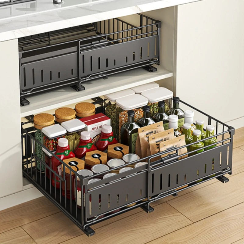 Kitchen telescopic drawer pull basket foldable pull-out rack wardrobe multi-functional storage rack cabinet layered rack Oasis Select