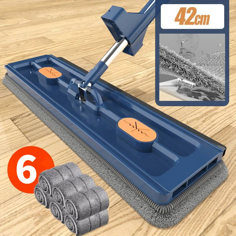 42cm Flat Mop No need to hand-wash floor squeeze mop Lazy Mop Absorbent Flat Mop Wet & Dry Absorbent Mop Cleaning Tools Oasis Select Blue with 6 mop
