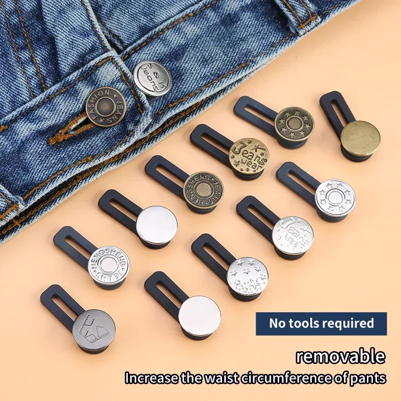 5/10pcs Metal Button Extender Perfect To Any Jeans Pants Free Sewing Retractable Jeans Waist Button Extended Buckles Fixing Kit Oasis Select