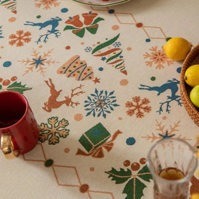 Christmas Decoration Colorful Spun Jacquard White Ball Tablecloth Rectangular Tablecloth Festive Atmosphere Oasis Select