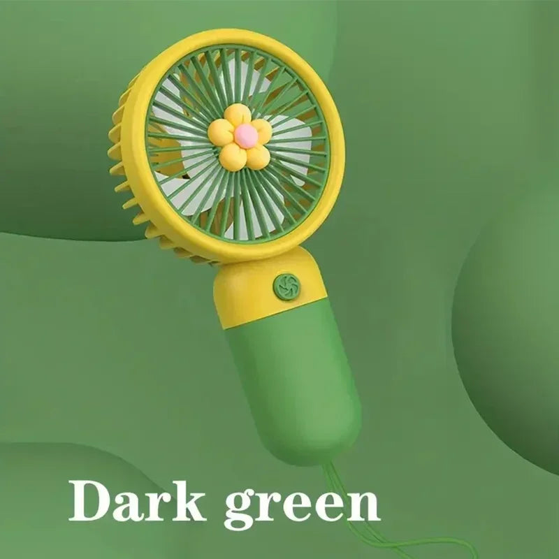 Macaron Color Mini Handheld Fan with Lanyard USB Rechargeable Electric Small Fresh Portable Fan for Students Flower Design Oasis Select Green