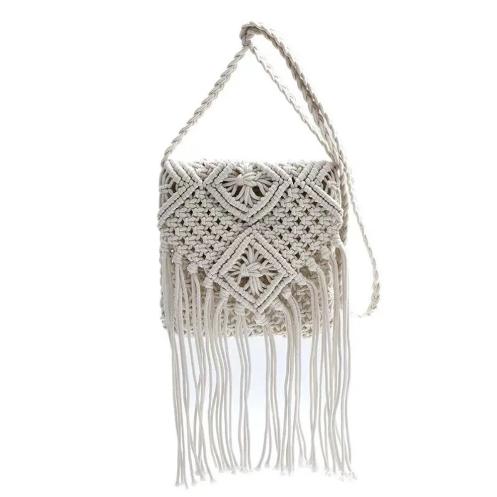 Bohemian Woven Tassel Shoulder Bag | Women's Crossbody Purse Woven Shoulder Bag Oasis Select White