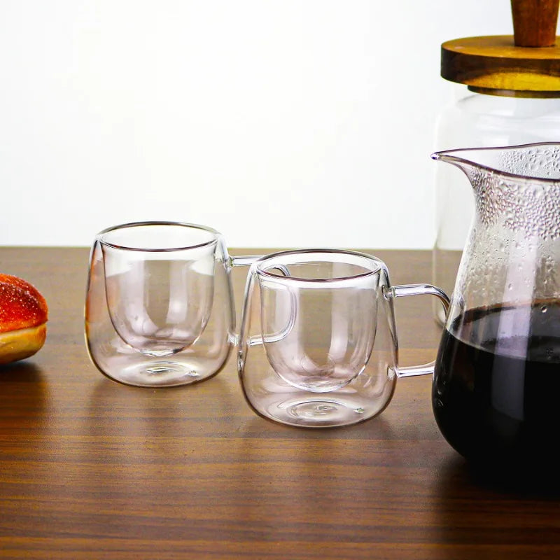 4/6pcs 80ml Double-Walled Glass Coffee Cups, Transparent Heat-Resistant Coffee Mug, Espresso Cup, for Christmas Family Gathering Oasis Select