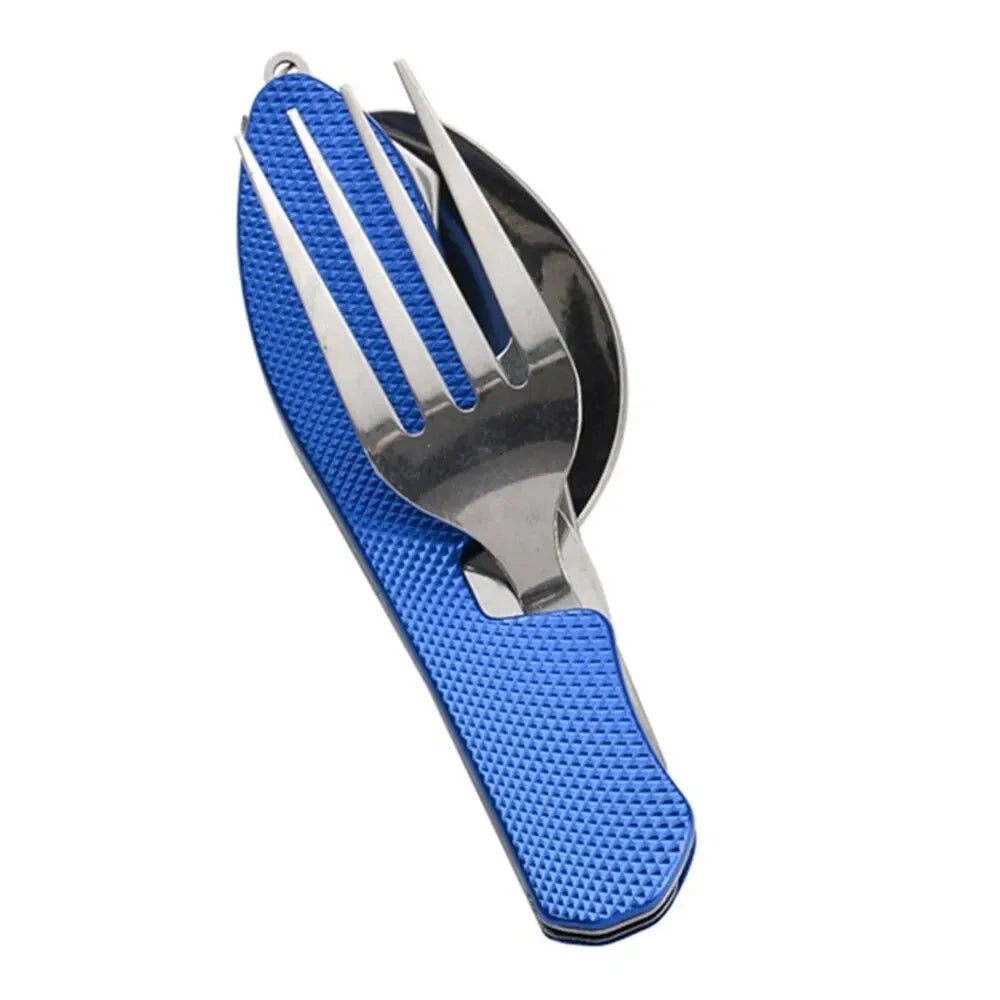 Foldable Camping Utensil Set - Multi-Functional Knife, Fork, Spoon Combo For Outdoor Activities And Sports Camping Picnic Travel Oasis Select Blue