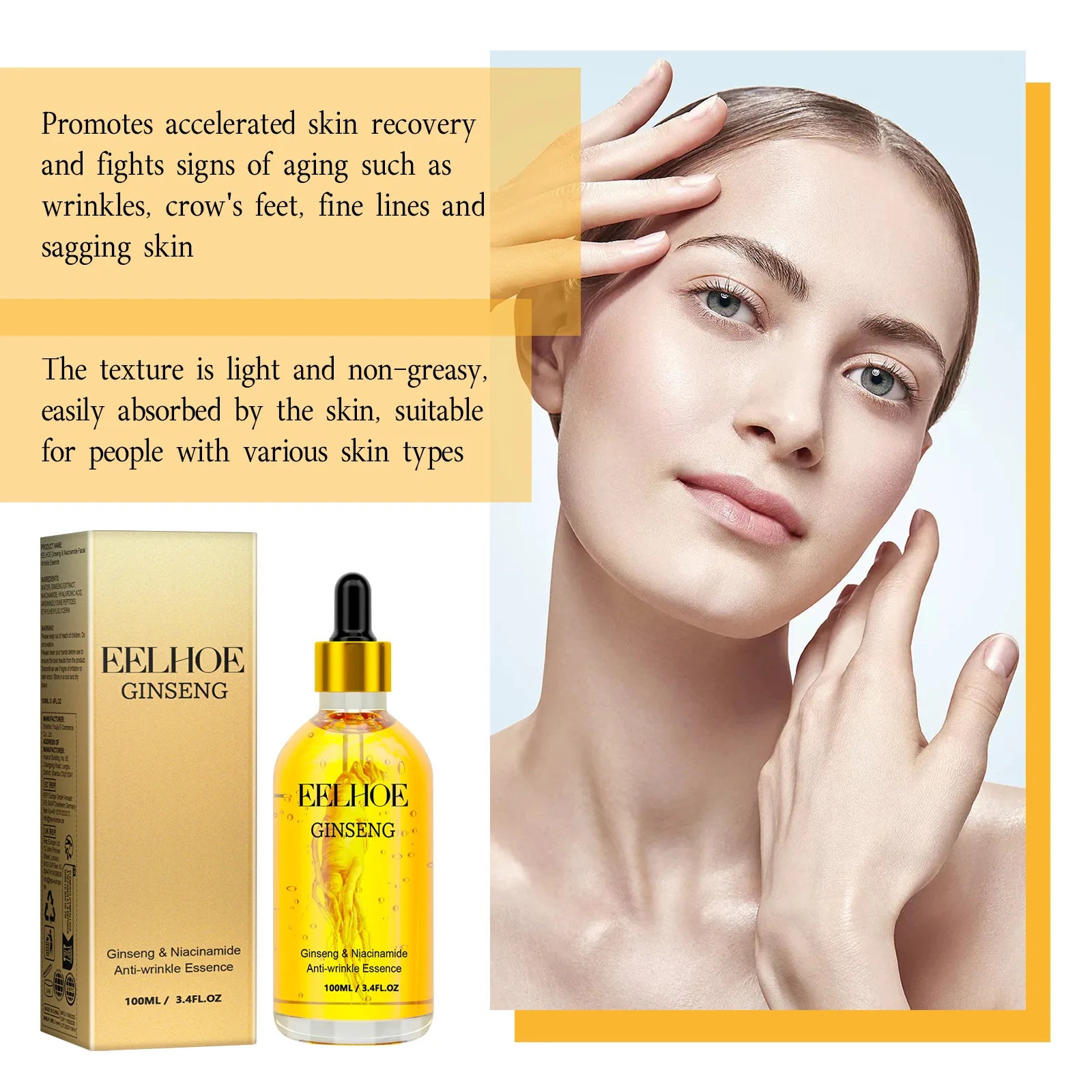 EELHOE Ginseng Essence for Skin Tightening Rejuvenate the Face Moisturing Nourishing Nicotinamide Hyaluronic Acid Facial Serum Oasis Select