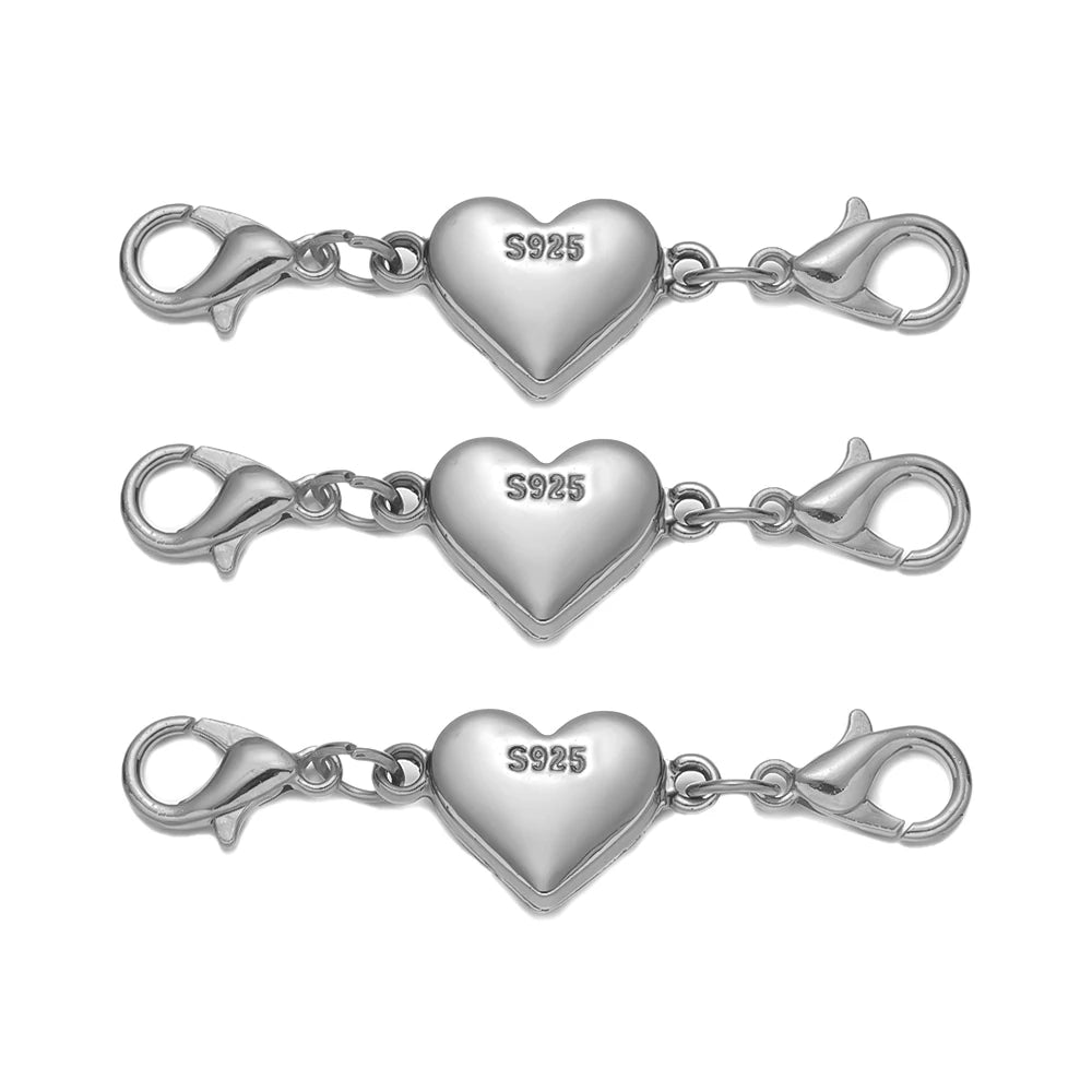 5pcs Heart Shape Locking Magnetic Jewelry Clasp Round Necklace Clasp Closures Bracelet Extender for DIY Jewelry Making Oasis Select Rhodium