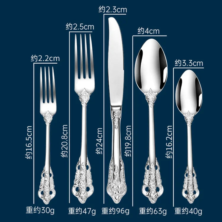 Stainless Steel Dinnerware Sets High-grade Knife Fork And Spoons Cutlery Kits Gold Plated Floral Pattern Tableware Dropship Oasis Select