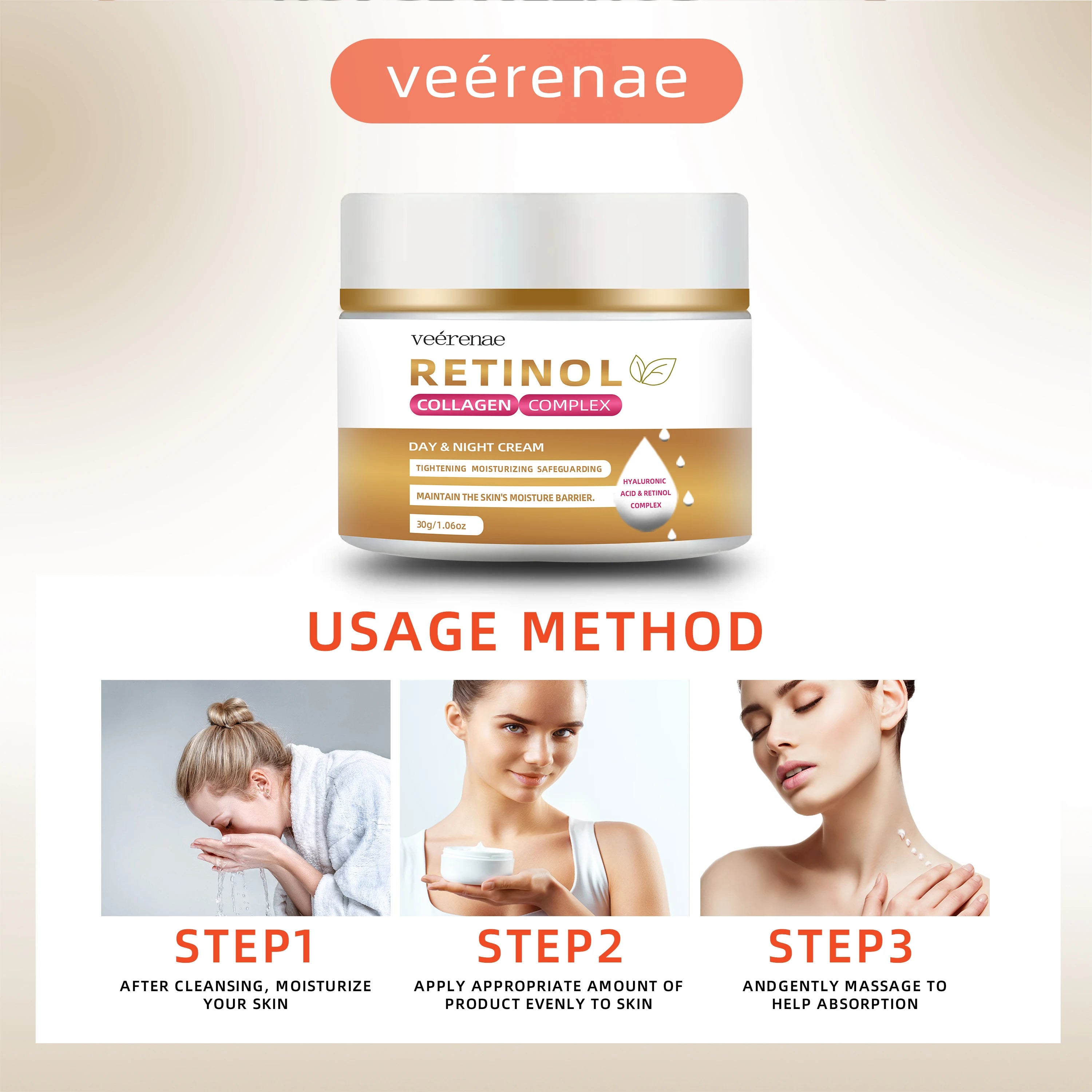 Veérenae Retinol Collagen Cream – Alcohol-Free 24H Moisturiser Retinol Face Cream Oasis Select
