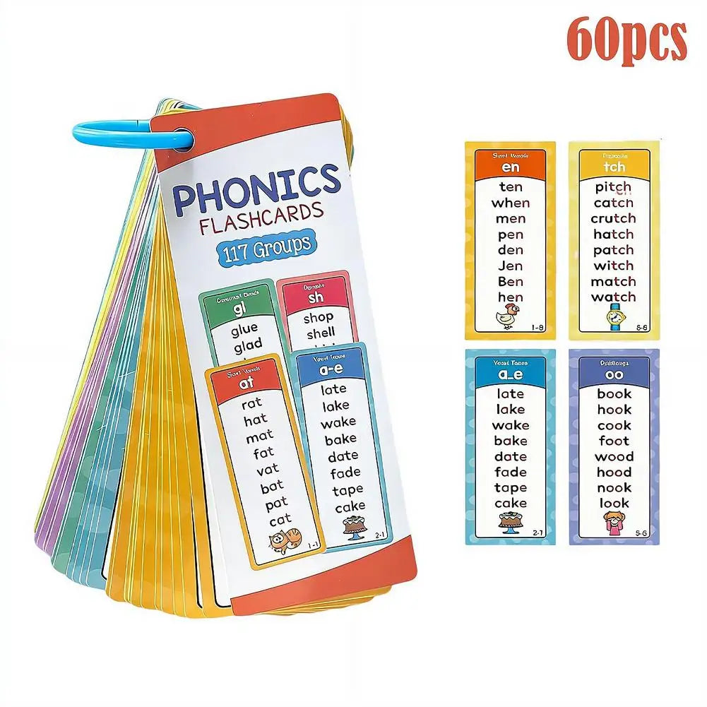 60-Piece Phonics Flash Cards for Kids – CVC Word Spelling