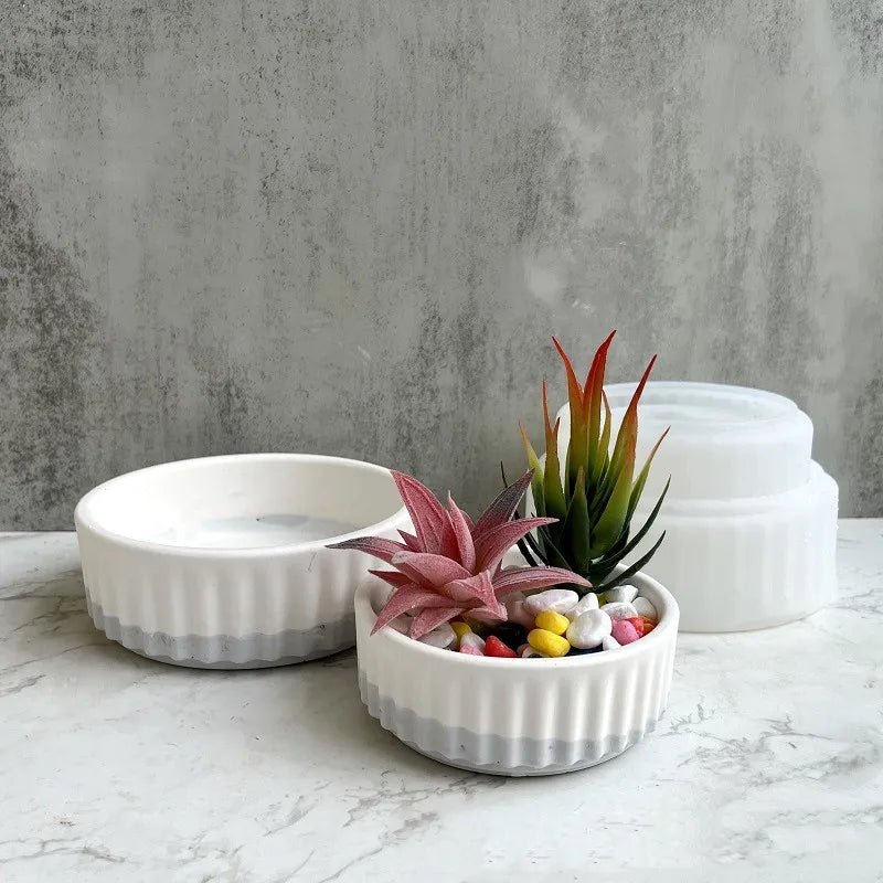 Stripe Flowerpot Silicone Mold DIY Succulent Plant Large Flower Pot Plaster Concrete Storage Box Epoxy Resin Molds Home Decor Oasis Select