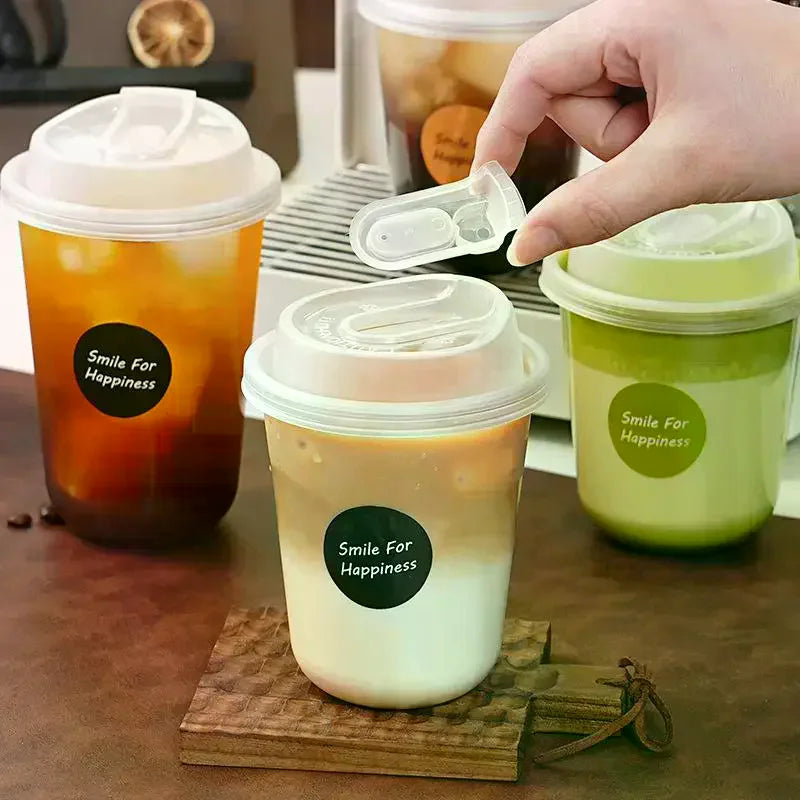 10pcs Transparent Coffee Cups With Lids U-shaped Disposable Cups For Hot Drink Milk Tea Takeaway Beverage Cups Oasis Select