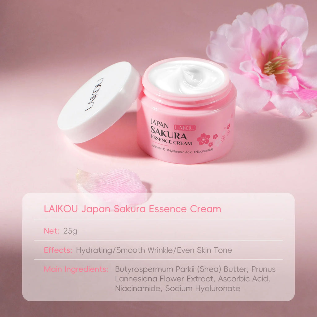 LAIKOU Japan Sakura Essence Face Cream Hydrating Moisturizing Smooth Fine Lines Even Skin Tone Skin Care 25g / 60g Oasis Select