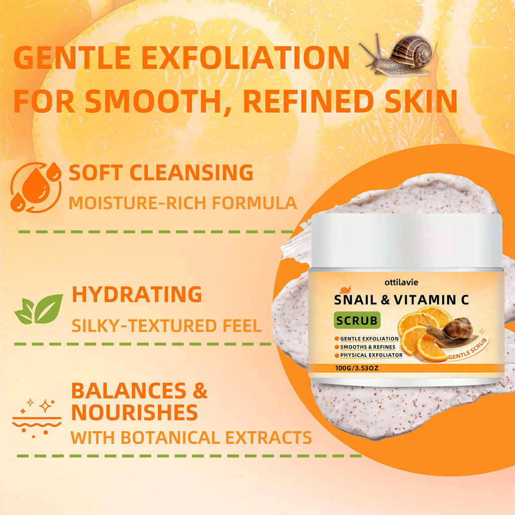 ottilavie Snail Vitamin C Scrub: Gently exfoliates & deeply cleanses. For all skin types, day or night. (Unisex) Oasis Select