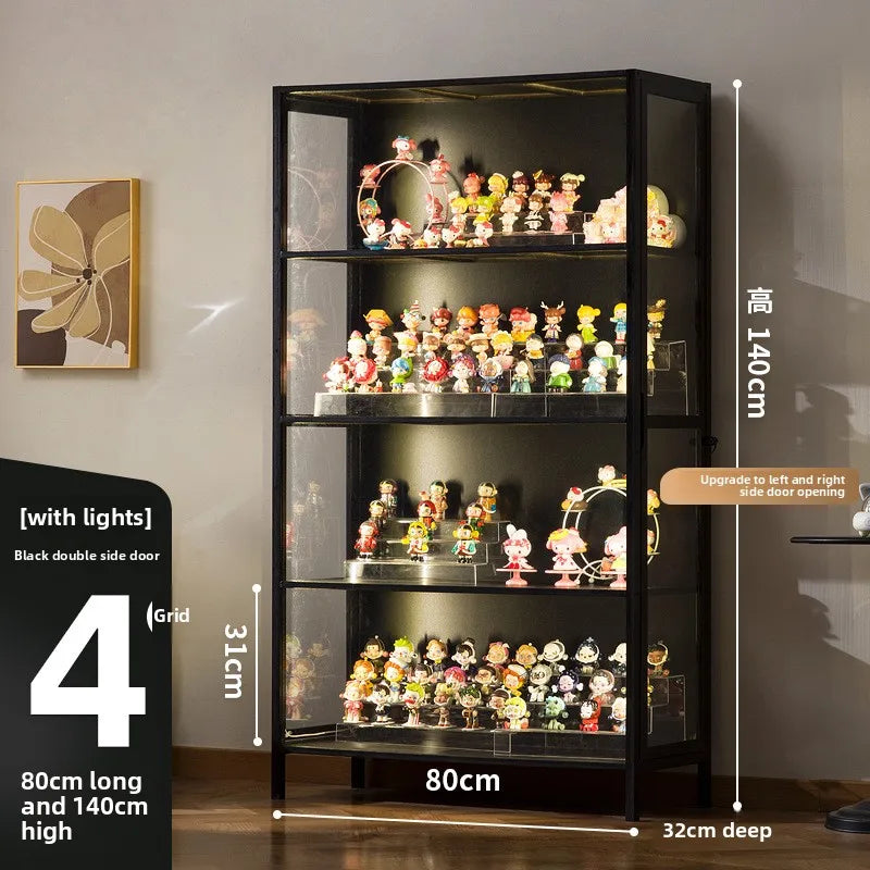 Luxury Glass Door Solid Wood Figure Blind Box Model Dust-proof Display Cabinet Design Model Cabinet Storage Storage Cabinet Oasis Select Black 4-80