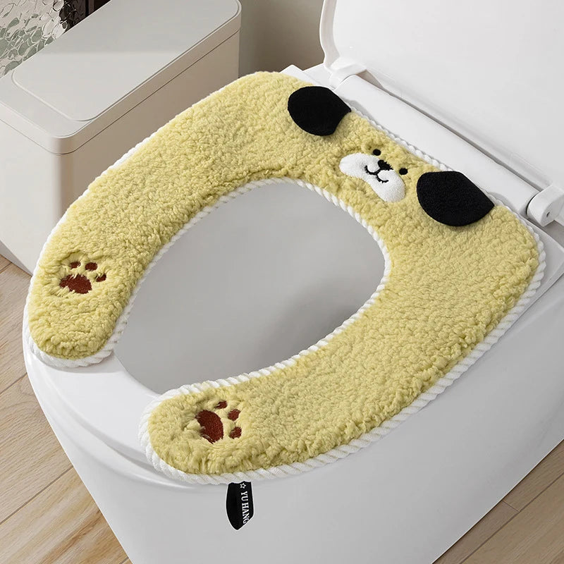 Thickened Plush Toilet Seat Cover – Warm Cushion for Bathroom