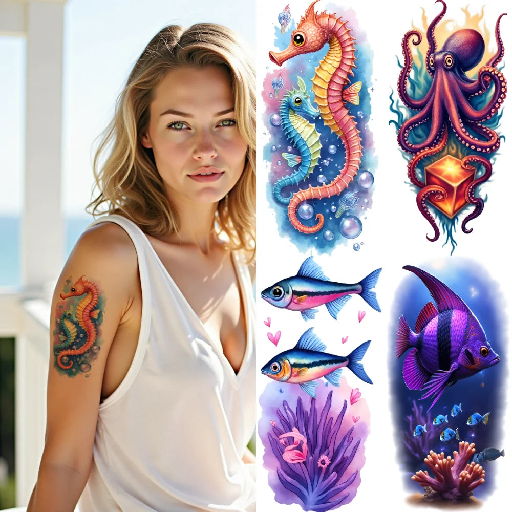 12-Piece Waterproof Temporary Tattoo Stickers – Ocean Design Set