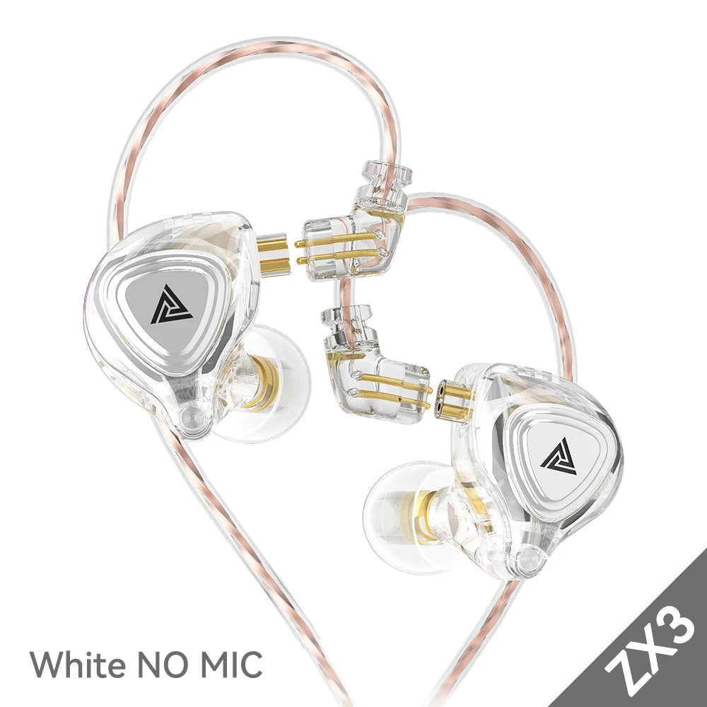 QKZ AK3 FiLe Wired Earphone with Microphone HiFi Music Monitor Bass Headphones Noise Cancelling Headset For Sport Gaming Earbuds Oasis Select ZX3 White NO MIC