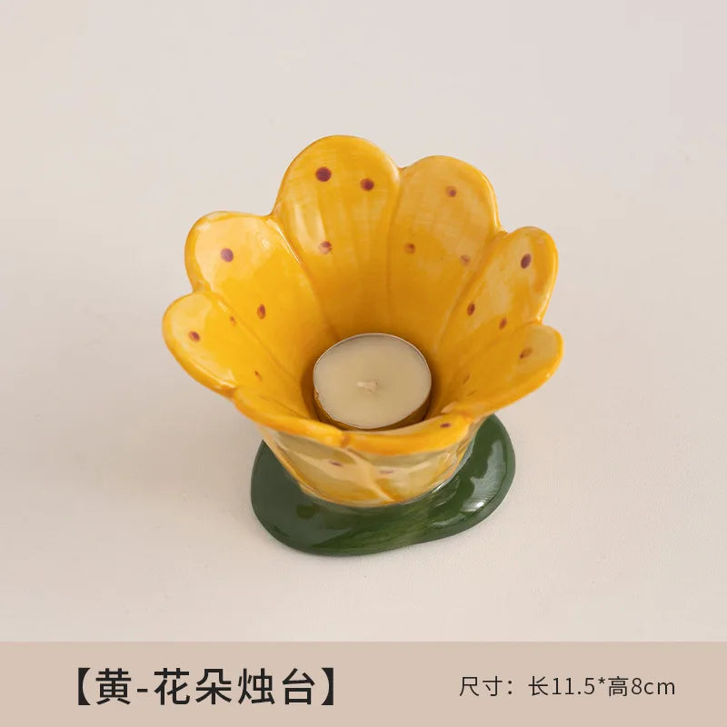 Hand-painted Ceramic Flowers Cup Aromatherapy Candle Cup Nordic Simple Candlestick Utensils Empty Cup Girls Birthday Gift Oasis Select Yellow 11.5x8cm 1PCS