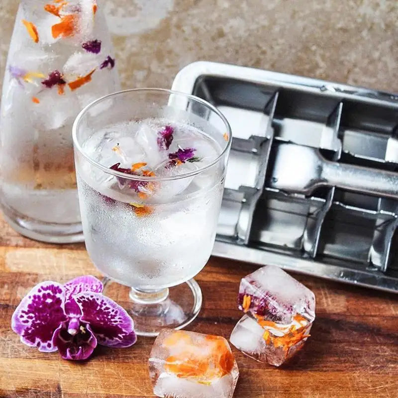 Stainless Steel Ice Cube Tray Stainless Steel Ice Cube Maker Freezer Square Ice Cube Mold tool Making for Milk and Drink Cooling Oasis Select