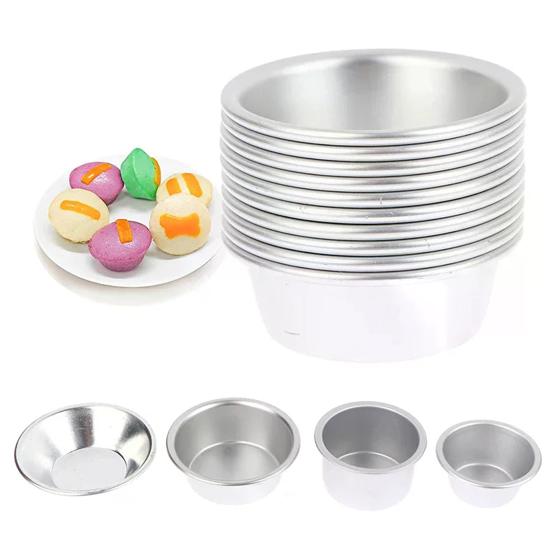 10pcs Aluminum Alloy Mini round Cupcake Mold Set Puto Cake Egg Tart Kitchen Baking Oven Pan Pastry Dessert Cooking Utensils Oasis Select