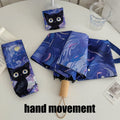 Blue Green Purple Powder Cat Cartoon Fold Umbrella Fully Automatic Umbrella Women's Dual-Purpose Sun Umbrella Portable Umbrella Oasis Select 3 hand movement 8K