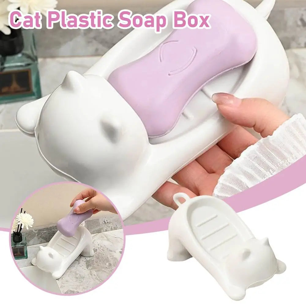 Cat-Shaped Soap Dish with Drainage – Cute Bathroom Accessory