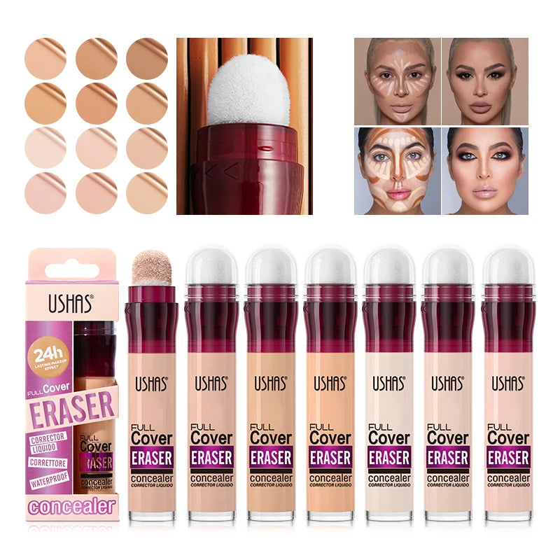 USHAS 12-Shade Liquid Concealer – Rotating Sponge, Long-Lasting