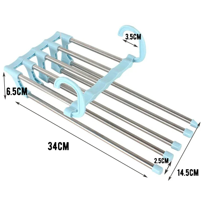 5 in1 Save Space Pants Hanger Collapsible Towel Tie Hook Multi-functional Clothes Trouser Rack Wardrobe Closet Organizer Storage Oasis Select blue