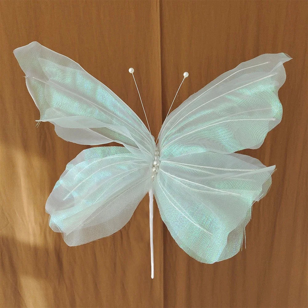 50cm Big Simulation Butterfly 3D Outdoor Shopping Mall Wedding Festival Decoration Hollow Large Hanging Gauze Fake Butterfly Oasis Select White 45-50cm