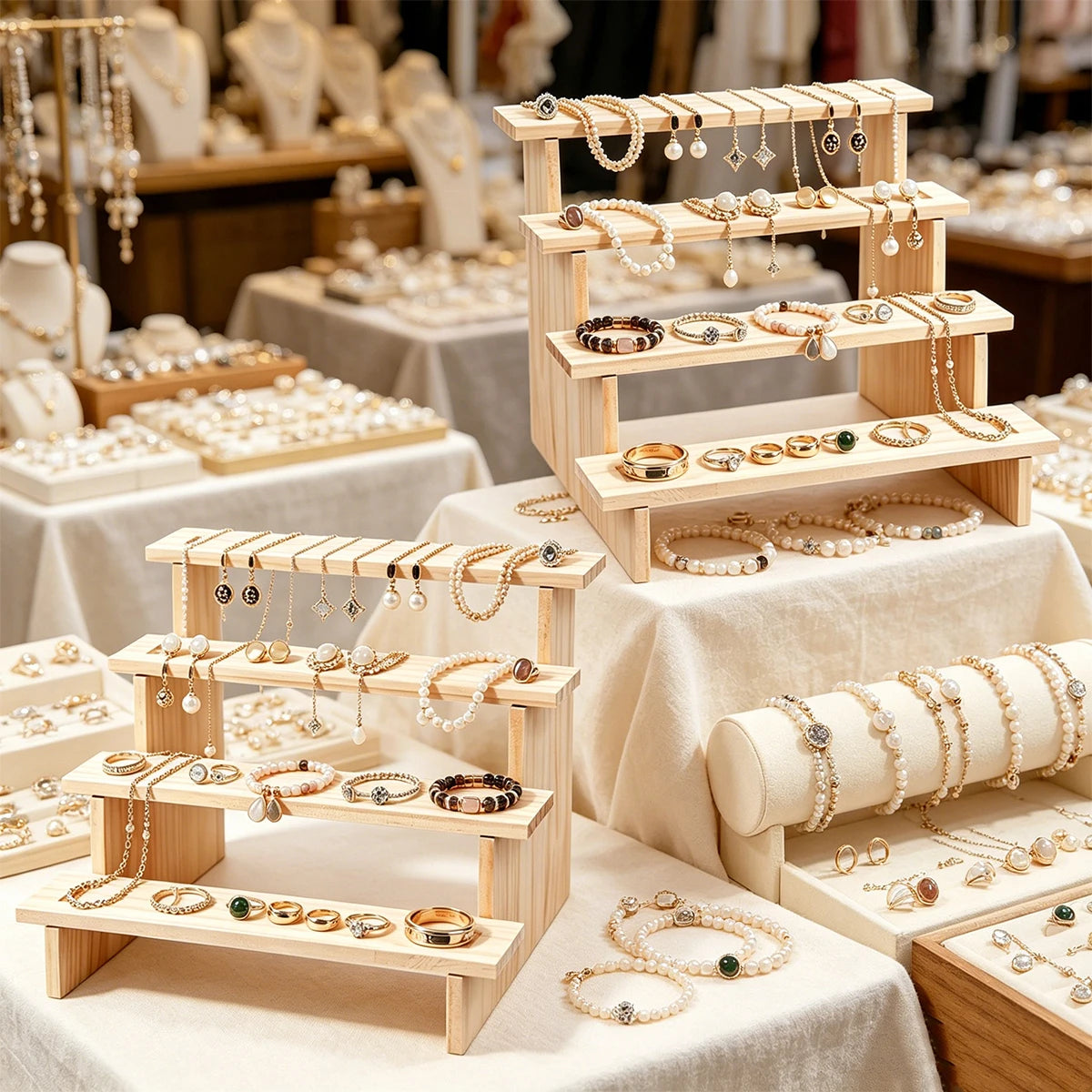1pc multilayer wooden jewelry storage rack earrings necklace jewelry display rack stepped desktop perfume jewelry support Oasis Select