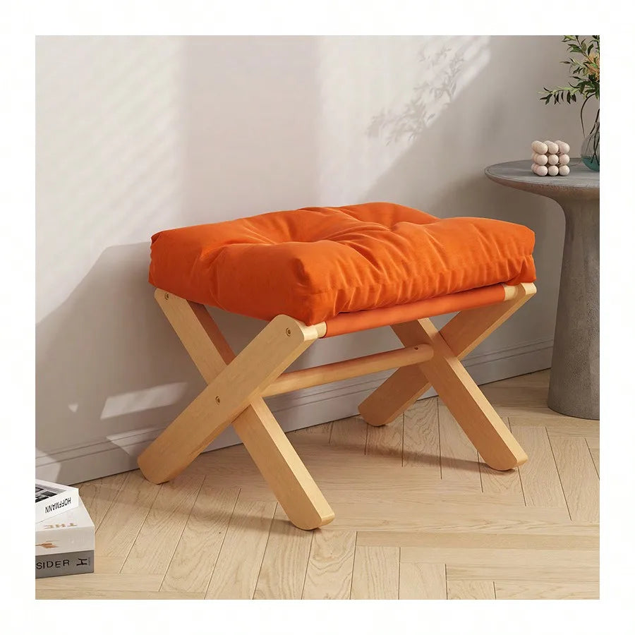 Wooden Low Stool Doorway Small Bench With Leg Rest Living Room Simple Sofa Footstool Adult Bench Shoe Stool Stool Oasis Select Orange