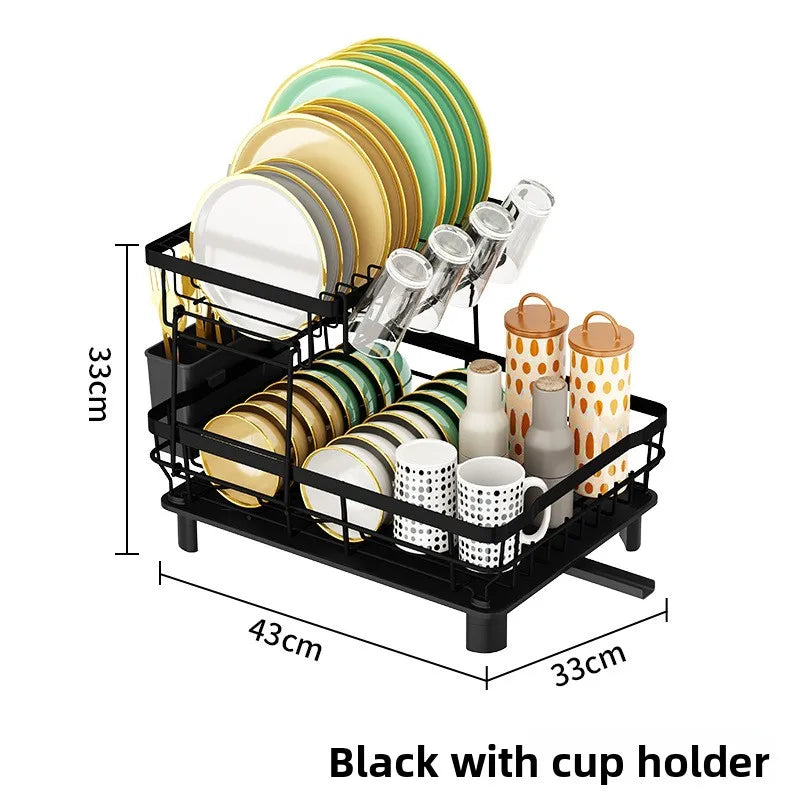 Kitchen Dish Rack Drain Rack Multifunctional Kitchen Shelf Storage Rack Dish Rack Dry Drain Oasis Select Black-Double Layer