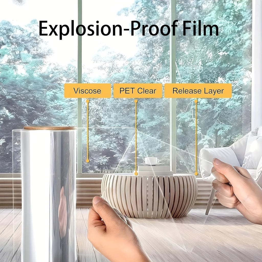 Self-Adhesive PET Glass Sunshade Film Transparent Shatterproof Window Provides Barrier Protection Suitable For Home And Office. Oasis Select