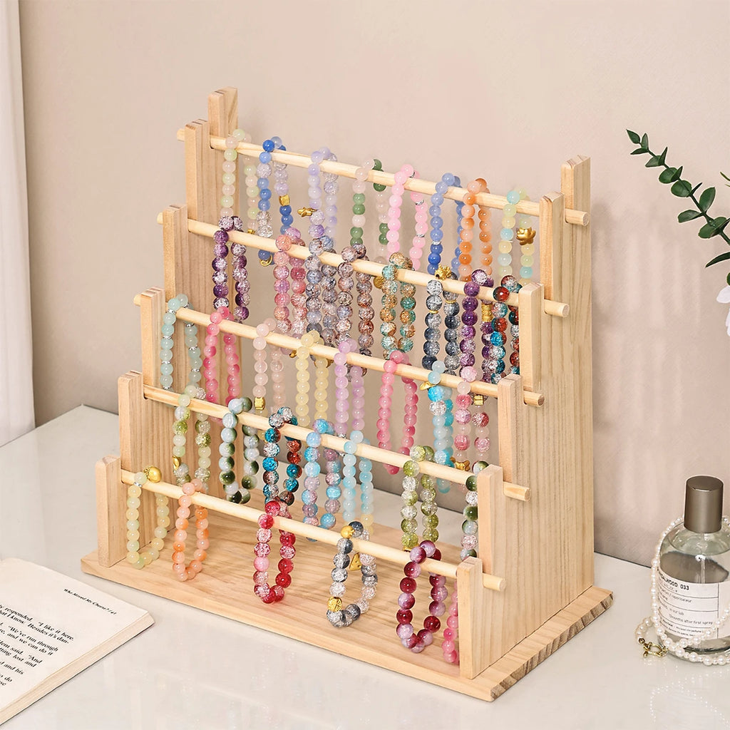 1pc Multi-Functional Wooden Bracelet Tiered Display Stand Head Hairband Jewelry Hanging Rack Bracelet Display Prop Festive Gift Oasis Select