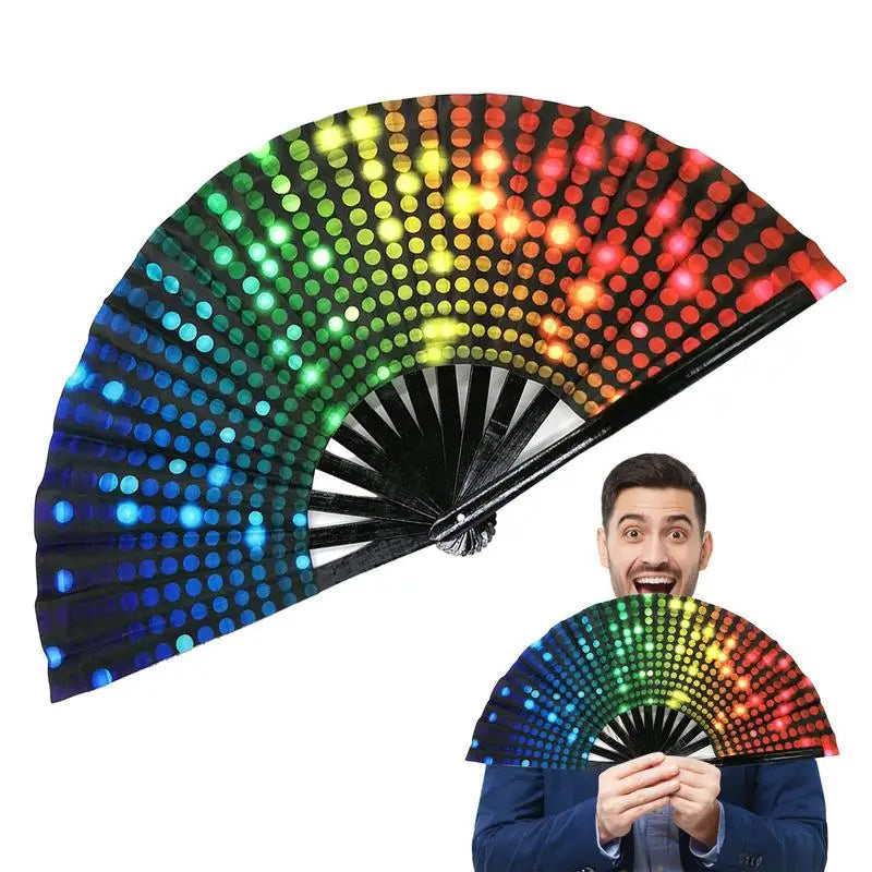 Rainbow Fan Rainbow Rave Hand Fan Rainbow Hand Held Folding Fan Chinese and Japanese Handheld Fan Dancing Fan Fold Hand Fan Oasis Select
