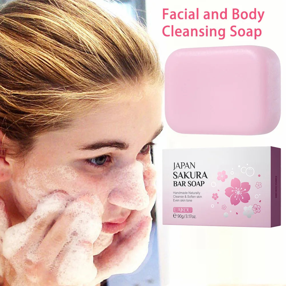 LAIKOU Sakura Facial Body Whitening Soap Reduces Acne Dark Spot Deep Cleaning Cutin For Face Body Skin Care 90g ﻿ Oasis Select