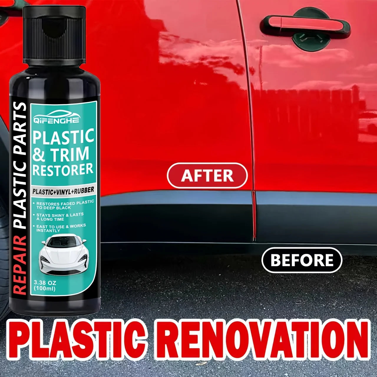 QIFENGHE Black Trim And Plastic Restorer for Vehicles (3.38 Ounces/100Ml) | Revive Dull Bumpers, Rubber, Vinyl, Provides Long-La Oasis Select