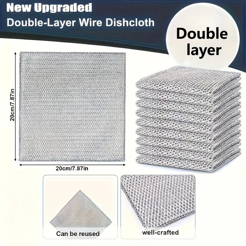 1/3/5/10/30 Pcs Magic Cleaning Cloth Single Sided Metal Steel Wire Rags Kitchen Dish Pot Washdishing Cloths Towel Clean Tools Oasis Select Double Layer 5pcs